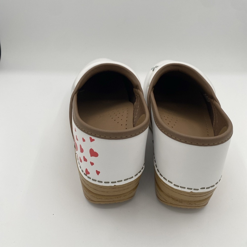 Dansko Womens Twin Pro Leather Clog 38 (US 7.5) White Bicycle Heart Balloons - Picture 6 of 9